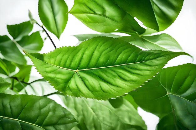 Hojas verdes de una planta con el sol brillando.