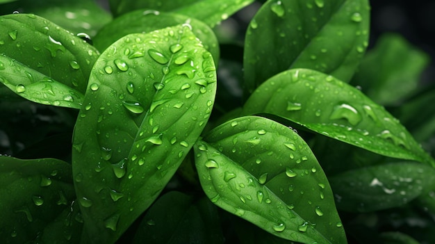 hojas verdes raspadas con gotas de agua en ellas