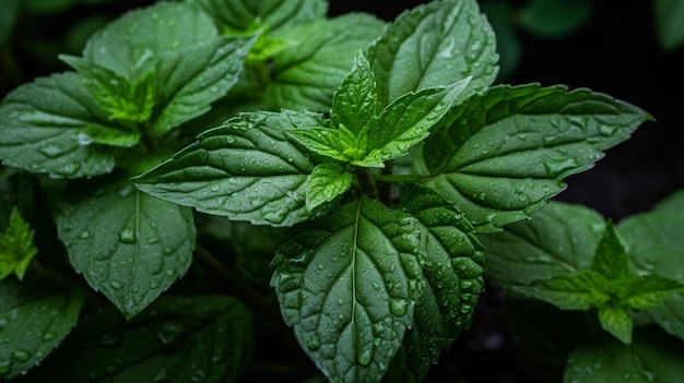 Foto hojas verdes raspadas con gotas de agua en ellas