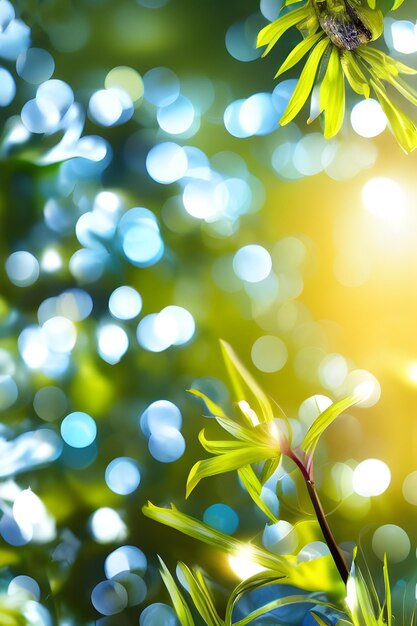 Foto hojas verdes sobre un fondo de bokeh azul y verde