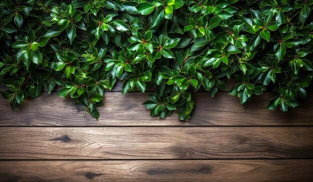 Foto hojas verdes sobre fondo de madera generadas por la ia