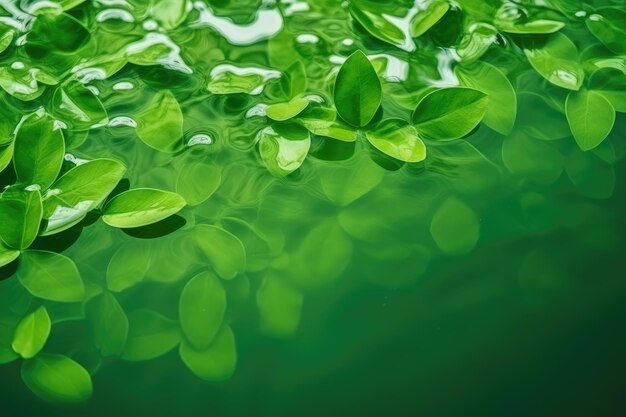 Hojas verdes en la superficie del agua Hermosa ondulación del agua