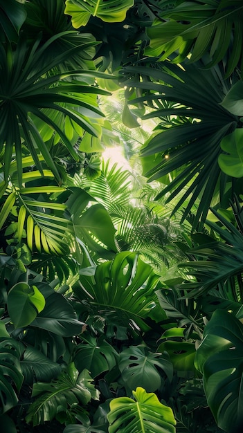 Foto las hojas verdes tropicales crean un fondo exuberante y vibrante