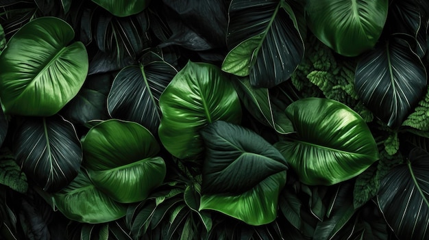 Hojas verdes tropicales follaje verde en el fondo de la jungla IA generativa pintoresca
