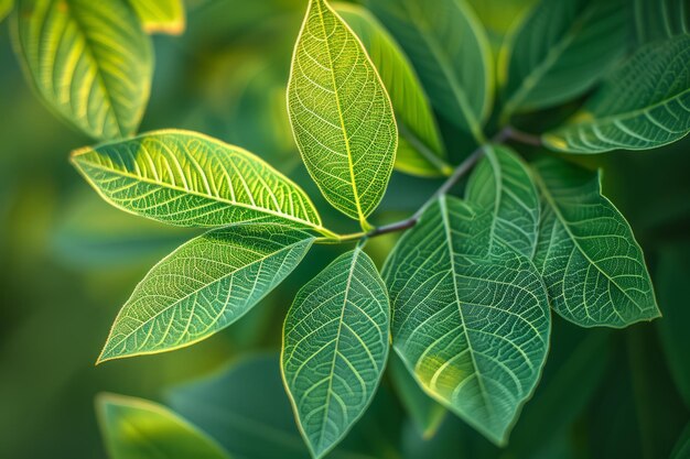 Hojas verdes con venas detalladas de cerca