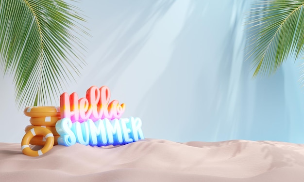 Hola a la ilustración 3d de diseño de banner de verano