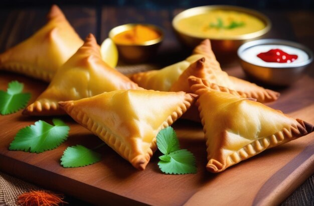 Foto holi eine feier des frühlings und der hellen farben in indien traditionelle indische küche nationale indische gebäck samosas dreieckige kuchen mit kartoffeln hausgemachte kuchen