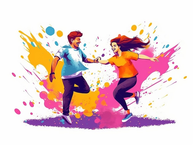 Holi-Festival. Bunter Spritzer-Banner-Poster-Hintergrund und Menschen, die Holi-Indianer spielen