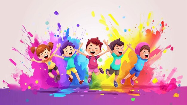 Holi-Festival kreatives Banner-Template-Design Illustration von Kindern und bunte Generative Ai