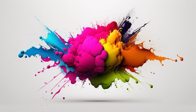 Holi-Pulver Farbspritzerfarben isoliert auf weißem Hintergrund bunte Explosion, generative ai