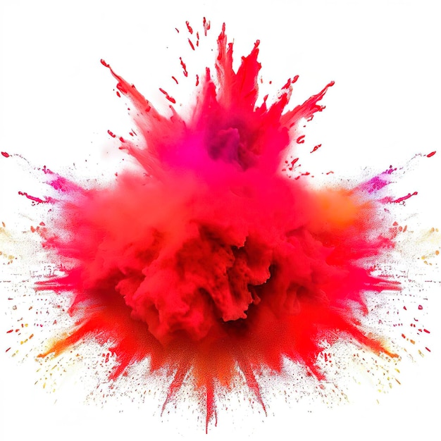 Holi rojo brillante pintura color polvo festival explosión estallido aislado fondo blanco