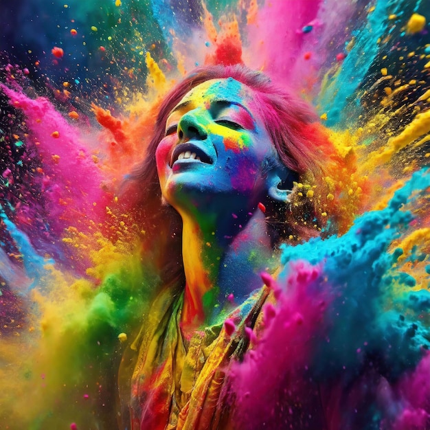 Foto holi spectrum explosion of colors eine lebendige anzeige von farben, die um eine person herum explodieren