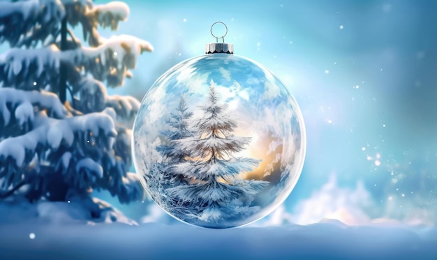 Holiday Magic Glass Christmas Ball y SnowCovered Pines IA generativa