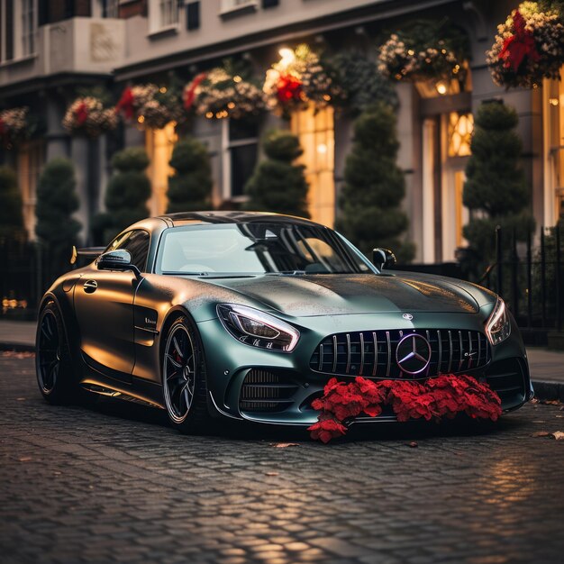 Foto holiday magic on wheels festive mercedes amg gtr adornado con decoraciones navideñas