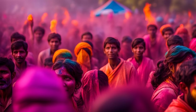 Holika Dahan Pessoas celebrando o festival Holi em Maharashtra, Índia