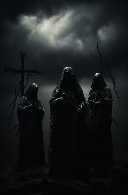 Hollow dark realm possuído cartaz grim reaper skeleton monges