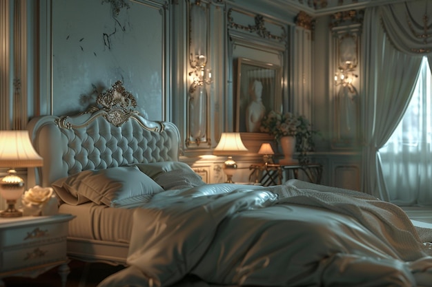 Hollywood Regency glamouröse Schlafzimmer Oktan-Render