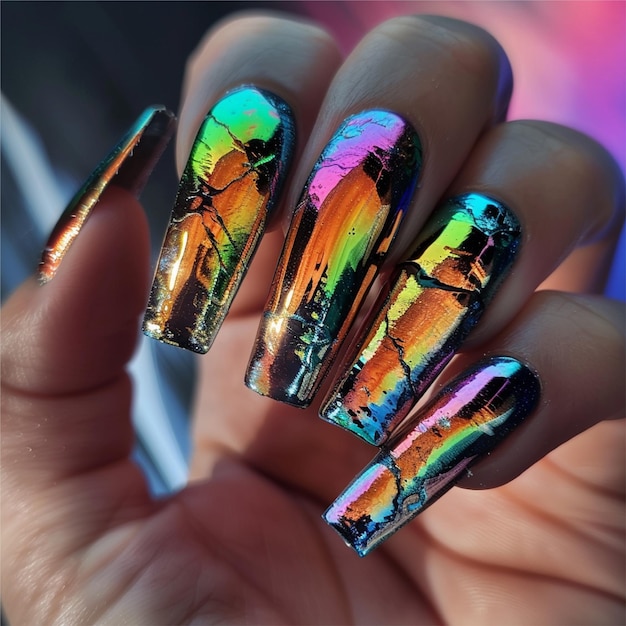 Holo 3D cromo láminas uñas mujeres manos hermosas