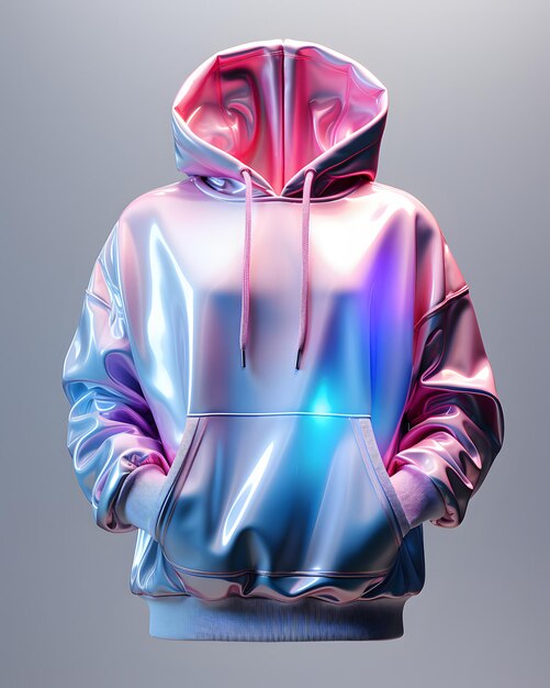 Holográfico con capucha de cromo colorido psicodélico chaqueta metálica iridescente