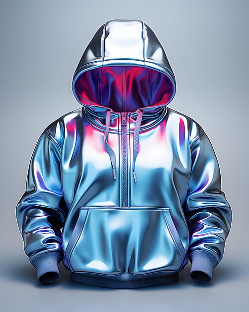 Holográfico con capucha de cromo colorido psicodélico chaqueta metálica iridescente