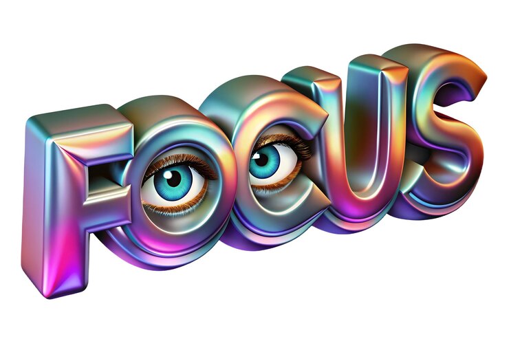 Foto holográfico modelo de tamaño plus ojos con enfoque concepto de texto como una hazaña de diseño holográfico brillante y vibrante