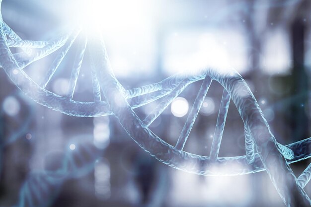 Holograma de ADN en el fondo de la biotecnología y el concepto genético Multiexposición