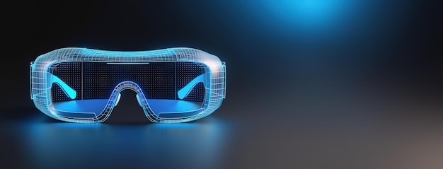 Holograma azul del cuadro de alambre del auricular de vidrio de realidad virtual Simulación de concepto futuro ai generado