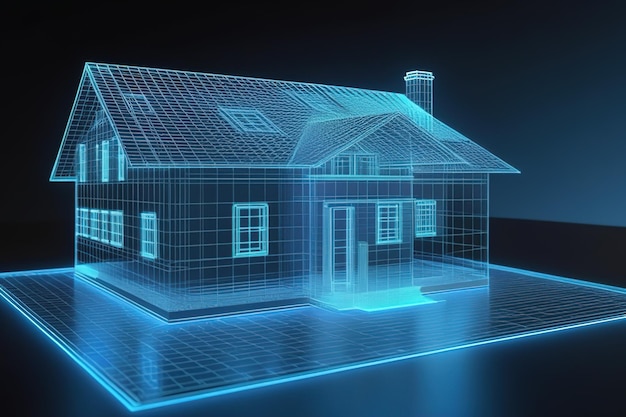 Holograma de una casa y diseño en proyecto inmobiliario Simulación de concepto futuro Generada por IA