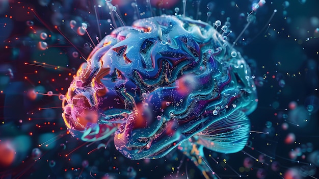 Foto holograma cerebral abstrato com rede 3d