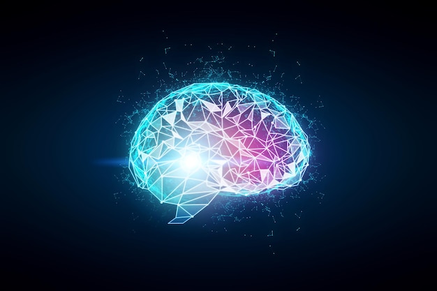 Holograma conceptual de ilustración digital del cerebro humano Concepto de mente artificial Representación 3d
