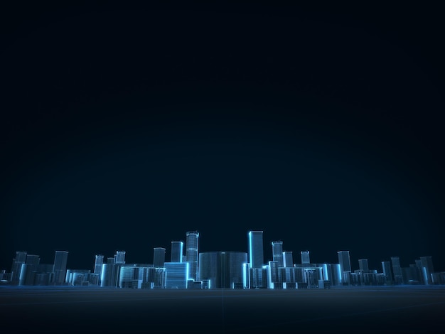 holograma de imagem de edifícios da cidade em fundo escuro