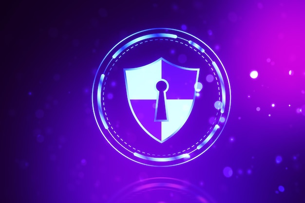 Holograma de segurança digital criativo em fundo roxo conceito de proteção da Web Renderização 3D