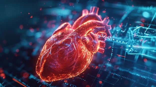 Foto un holograma detallado de un corazón humano que demuestra procedimientos cardíacos complejos y da a los cirujanos