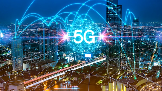 Holograma digital de rede 5g e internet das coisas na cidade