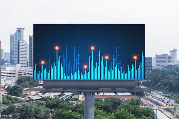 Holograma de Forex y gráficos bursátiles en la cartelera de la carretera sobre la vista panorámica de la ciudad de Kuala Lumpur KL es el centro financiero en Malasia Asia El concepto de comercio internacional