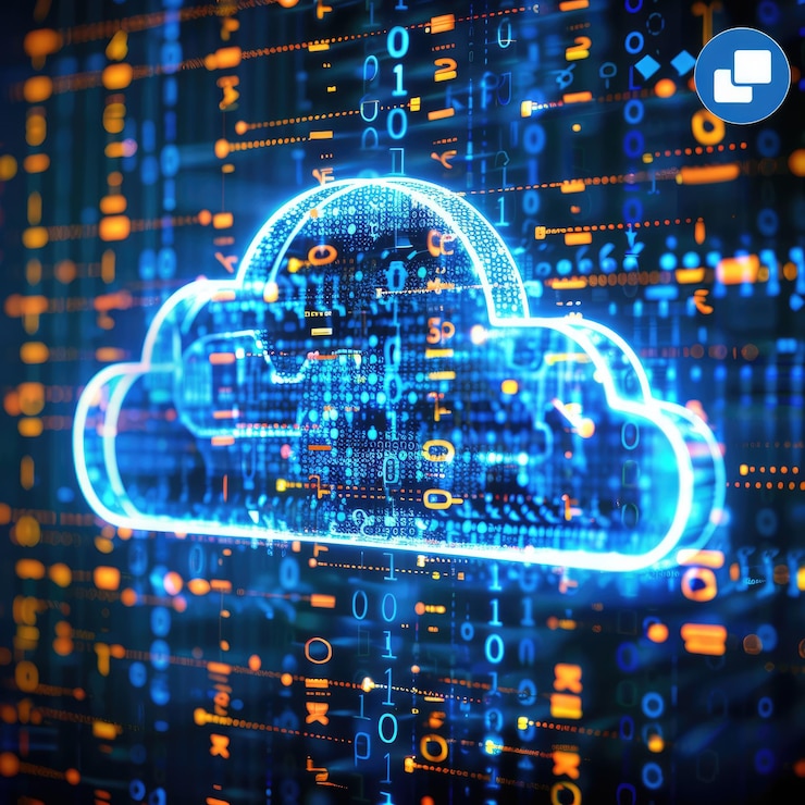 Foto holograma futurista web de tecnología de información digital con icono de nube