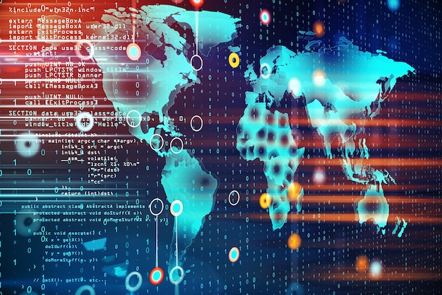 Holograma de mapa mundial con interfaz de programación brillante creativa