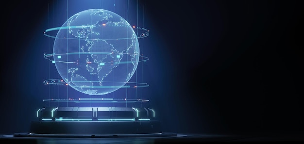 Holograma del planeta Tierra con elementos de anillo futuristas