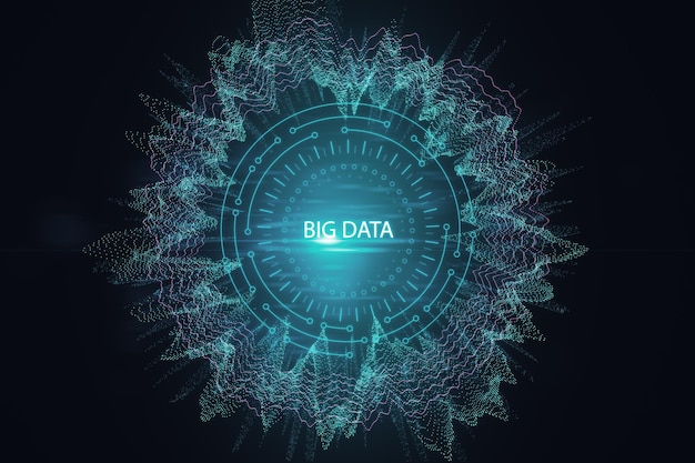 Holograma redondo abstrato de big data em pano de fundo escuro código e conceito de ciência digital 3d rendering