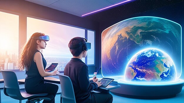 Hologramas de aprendizaje futurista Integración de realidad virtual