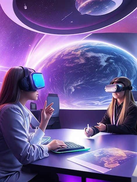 Foto hologramas de aprendizaje futurista integración de realidad virtual