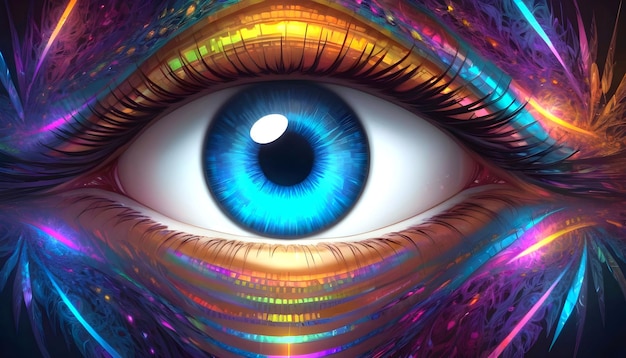 hologramas entre ojos femeninos multicolores y papeles de pared fractales