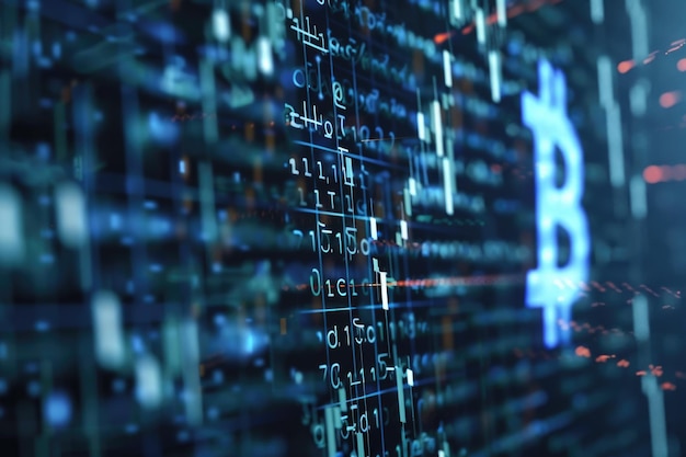 Hologramm Bitcoin Blockchain Kryptowährung digitale Verschlüsselung Hintergrund