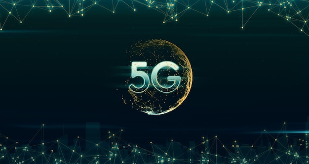 Hologramme zeigen die welt in digitalen netzwerken 5g und im internet. lichtlinie des drahtlosen netzwerkverbindungskonzepts 5g iot (internet of things) 3d-illustration schnelles kommunikationsnetzwerk