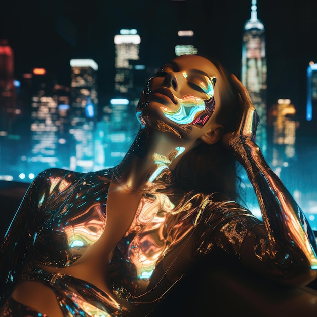 Holographic Chic encontra roupa futurista feminina nas ruas de Nova York em foto