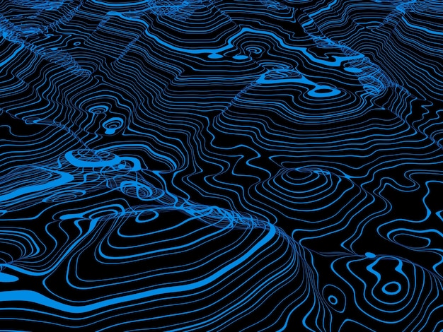 Holographische 3D-Topographie. Blaue Konturschicht. Futuristische Daten.