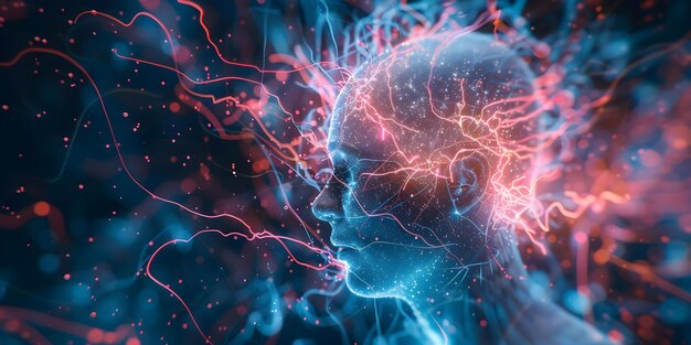 Foto holographische anzeige neurologischer störungen wie parkinson oder multiple sklerose zur patientenaufklärung über symptome konzept neurologische störungen patientenausbildung parkinson-krankheit