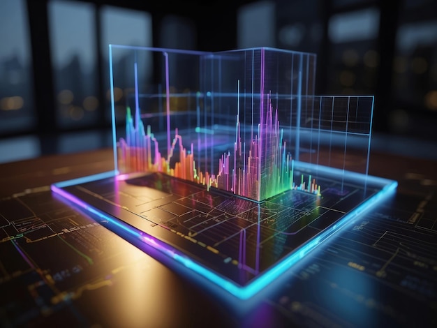 Holographische Darstellung von Balken und Linien, die auf Wachstum oder Erweiterung in einem modernen Büro hindeuten