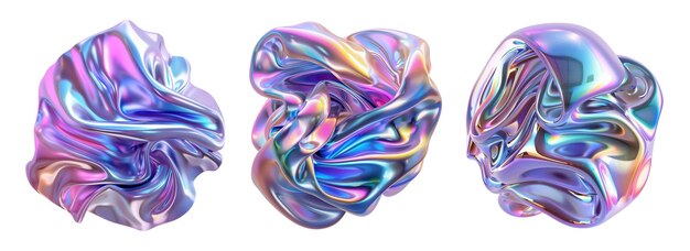 Holographische iridescente futuristische flüssige Formen, abstrakte moderne 3D-isolierte Designelemente