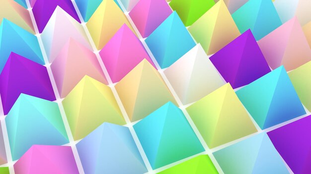Holographische Pyramiden Hintergrund 3D-Darstellung Mehrfarbige Tapete Glatte pastellfarbene Textur Spikes abstrakt Scharfe Objekte 3D-Rendering-Hintergrund